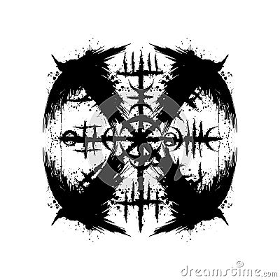 Grunge raven viking vegvisir silhouette Vector Illustration