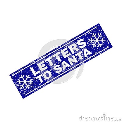 LETTERS TO SANTA Grunge Rectangle Stamp Seal with Snowflakes Vector Illustration