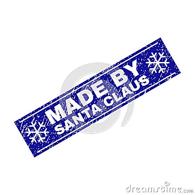 MADE BY SANTA CLAUS Grunge Rectangle Stamp Seal with Snowflakes Vector Illustration