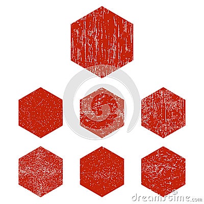 Grunge red hexagon Vector Illustration