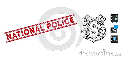 Grunge National Police Line Stamp and Collage Financial Shield Icon Stock Photo