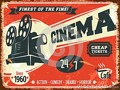 Grunge retro cinema poster Vector Illustration