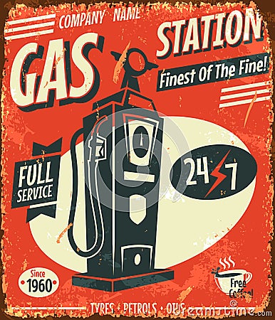 Grunge retro gas station sign Cartoon Illustration