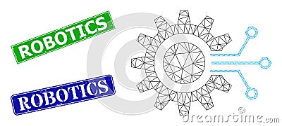 Grunge Robotics Imprints and Triangular Mesh Gear Interface Icon Vector Illustration