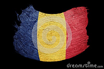 Grunge Romania flag. Romanian flag with grunge texture. Brush st Stock Photo
