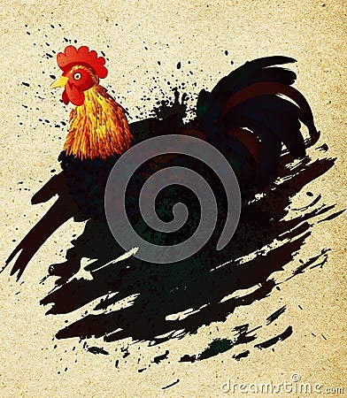 Grunge Rooster Cartoon Illustration