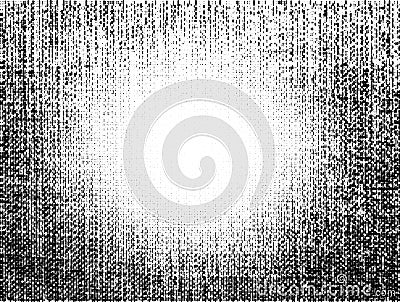 Grunge rough halftone texture. Crumpled burlap border. Frame textile background halftone circle line pattern. Vector Vector Illustration