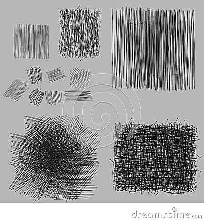 Grunge rough hatching drawing textures set. vector illustration Vector Illustration