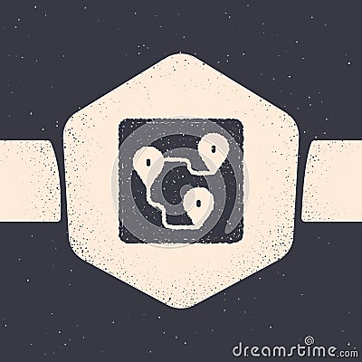 Grunge Route location icon isolated on grey background. Map pointer sign. Concept of path or road. GPS navigator Vector Illustration
