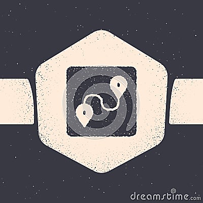 Grunge Route location icon isolated on grey background. Map pointer sign. Concept of path or road. GPS navigator Vector Illustration