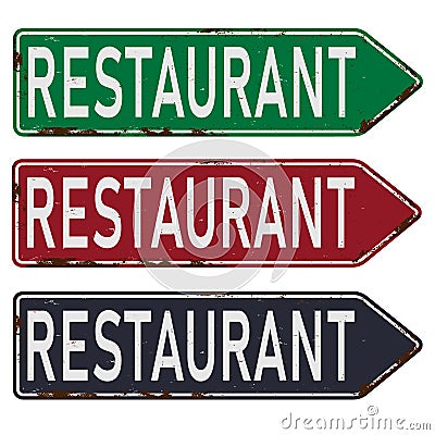 Grunge route sixty six Restaurant diner arrow guidepost sign, retro style, vector illustration, Cartoon Illustration