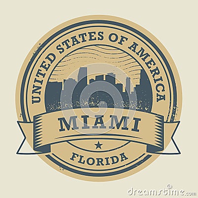 Grunge rubber stamp or label with name of Miami, Florida Vector Illustration