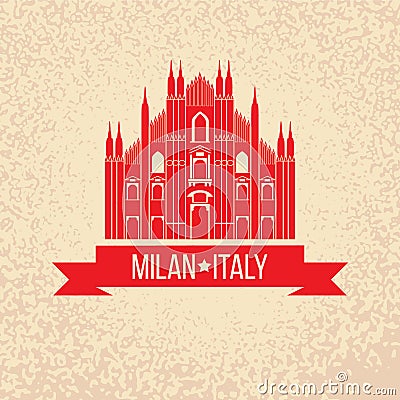 Grunge rubber stamp with symbol of Milan, Italy Vector Illustration