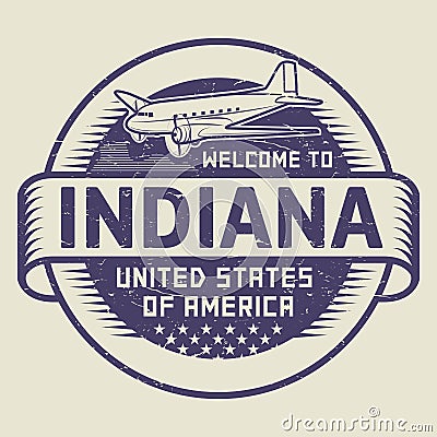 Stamp Welcome to Indiana, United States Vector Illustration