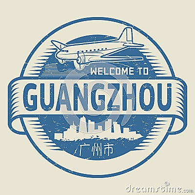 Stamp or tag with text Welcome to Guangzhou Vector Illustration