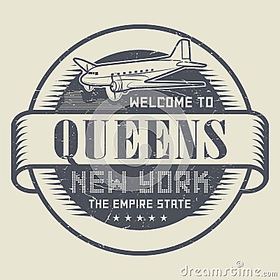 Grunge rubber stamp or tag with text Welcome to Queens, New York Vector Illustration