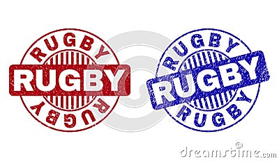 Grunge RUGBY Scratched Round Stamps Vector Illustration