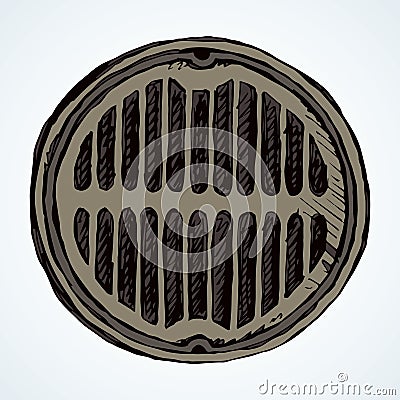 Round manhole cover. Vector drawing Vector Illustration