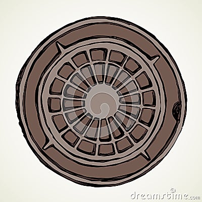 Round manhole cover. Vector drawing Vector Illustration