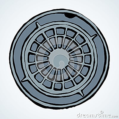 Round manhole cover. Vector drawing Vector Illustration