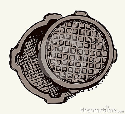 Round manhole cover. Vector drawing Vector Illustration