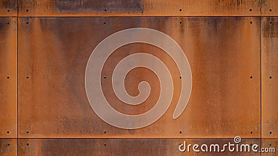 Grunge rusty corten steel facade wall with rivets, rust metal texture background Stock Photo