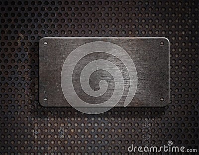 Grunge rusty metal plate over grid Stock Photo