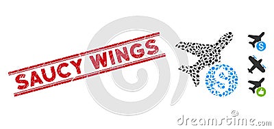 Grunge Saucy Wings Line Stamp and Collage Airplane Price Icon Stock Photo