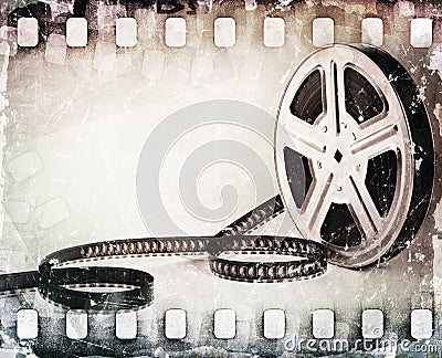 Grunge scratched film strip, reel background Stock Photo