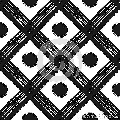 Grunge seamless pattern of black white diagonal stripes and circle Vector Illustration