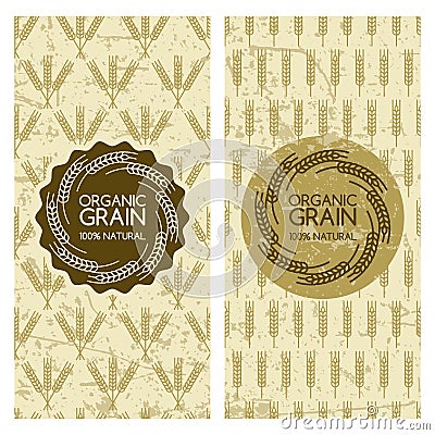 Set of organic wheat grain backgrounds. Grunge seamless pattern with cereals. Vector Illustration