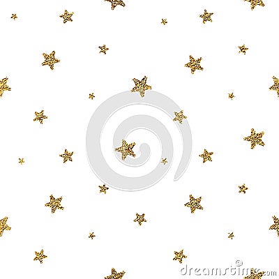 Grunge seamless pattern of gold glitter stars Vector Illustration