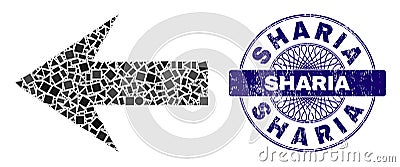 Grunge Sharia Stamp and Geometric Arrow Left Mosaic Vector Illustration