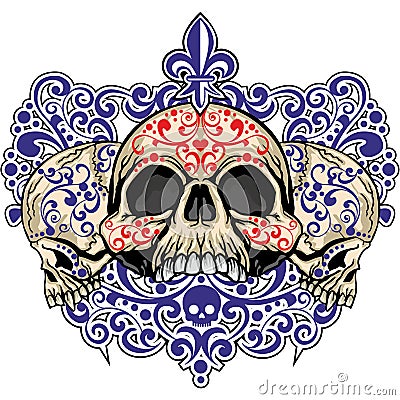 Grunge skull coat of arms Vector Illustration