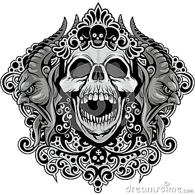 Grunge skull coat of arms Vector Illustration