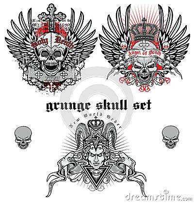 Grunge skull coat of arms skull set Vector Illustration