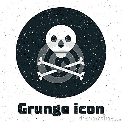 Grunge Skull on crossbones icon isolated on white background. Happy Halloween party. Monochrome vintage drawing. Vector Vector Illustration