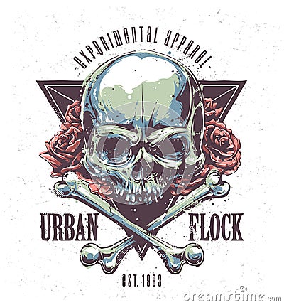 Grunge Skull Print Vector Illustration