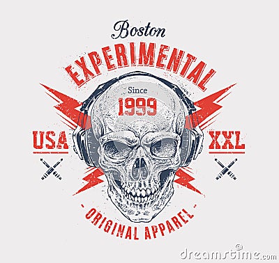 Grunge Skull Print Vector Illustration