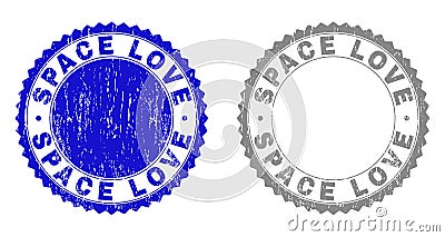 Grunge SPACE LOVE Scratched Watermarks Vector Illustration