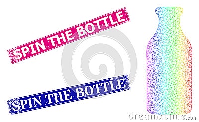 Grunge Spin the Bottle Stamps and Spectral Network Gradient Bottle Vector Illustration