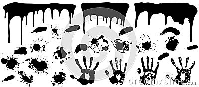 Grunge splash paint set brush dabs began to flow Vector Illustration