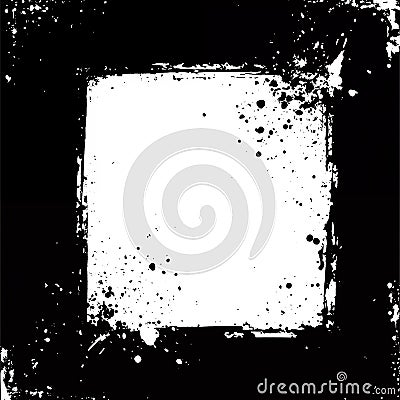 Grunge square splatter frame. Splash ink border. Rectungle text box and grunge blotches. Splatter design element. Dirty distressed Stock Photo