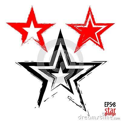 Grunge star on a red background. Simulates drawing with a dry brush Vector Illustration