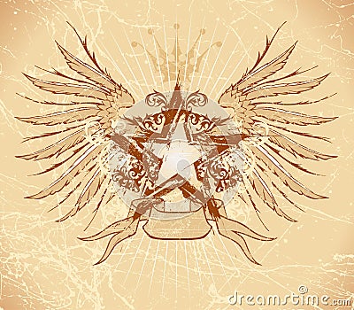 Grunge star & wings Vector Illustration