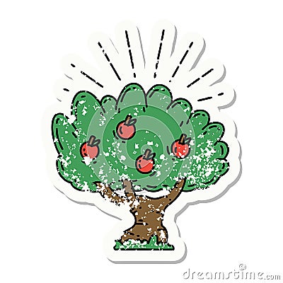 grunge sticker of tattoo style apple tree Vector Illustration