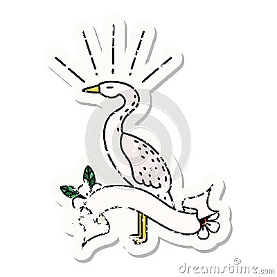 grunge sticker of tattoo style standing stork Vector Illustration