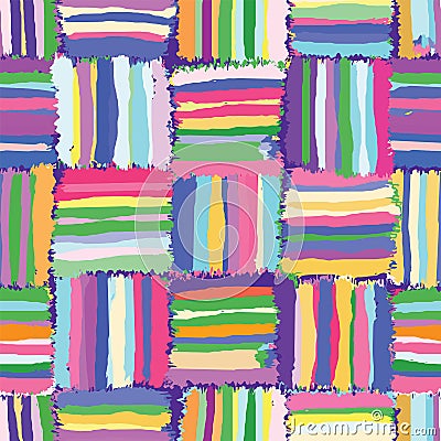 Grunge striped,checkered,quilt colorful seamless pattern Vector Illustration