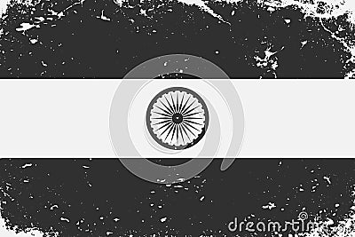 Grunge styled black and white flag India. Old vintage background Stock Photo