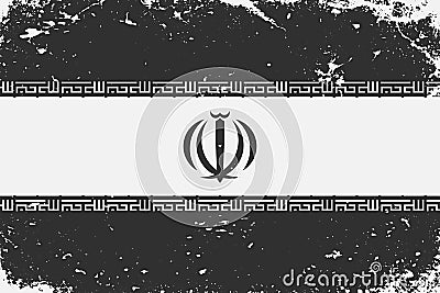 Grunge styled black and white flag Iran. Old vintage background Stock Photo